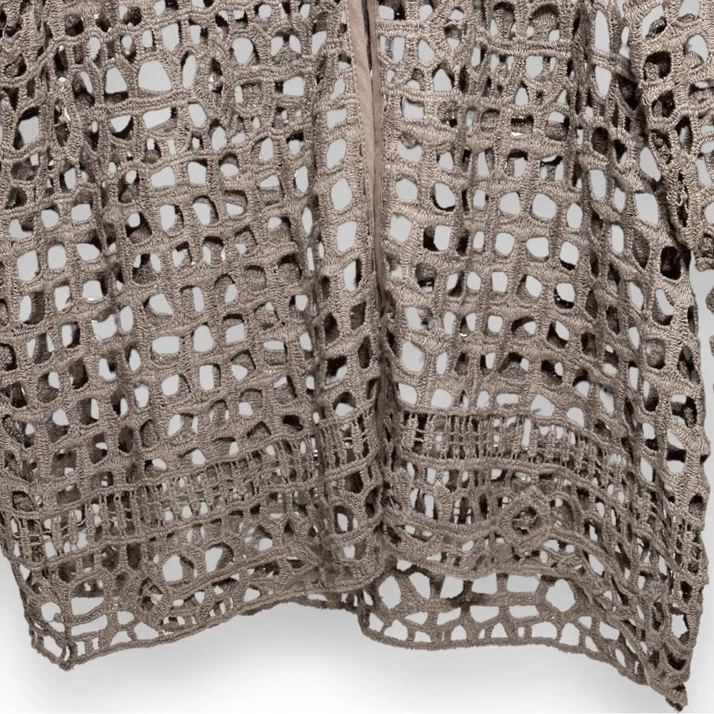 Chico’s Easywear Crochet Lace Long Sleeve Texas Taupe Cotton Cardigan Jacket NWT - Picture 10 of 16